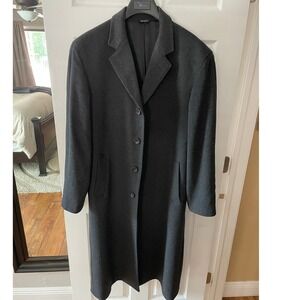 Tom James 42L Charcoal Grey 100% Cashmere Long Coat, Hidden buttons